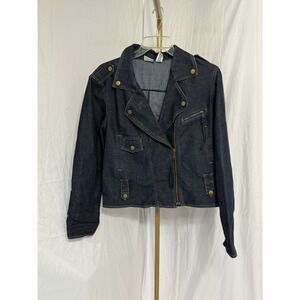 Kim Rogers Women's‎ Jacket Top Blue Denim Full Zip Long Sleeve Cotton Coat XL